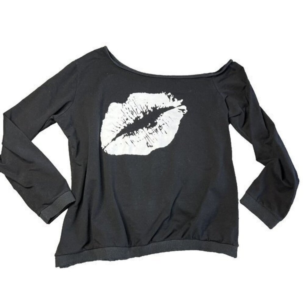 MAGICMK‎ Black Off Shoulder Long Sleeve Kiss Graphic Top 3XL